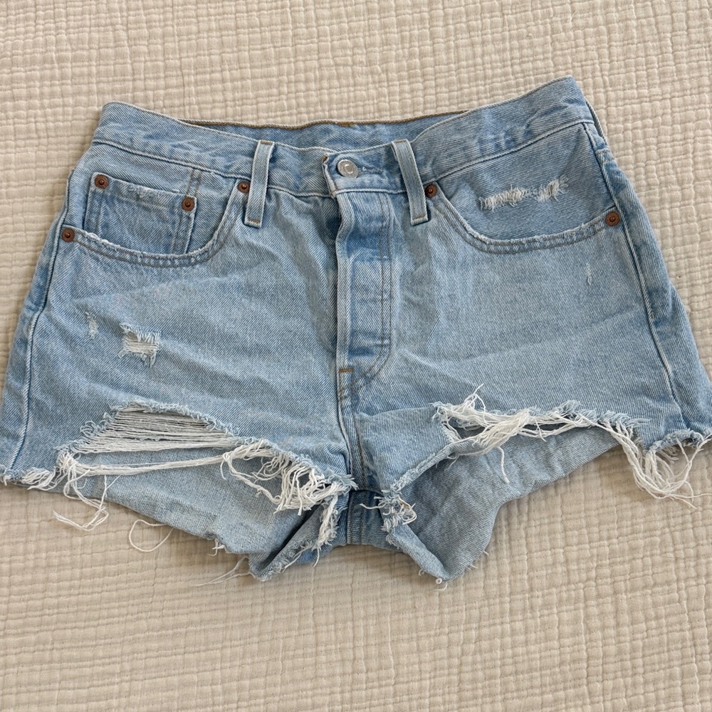 Levi 501 Light Blue Distressed Denim Women’s Shorts